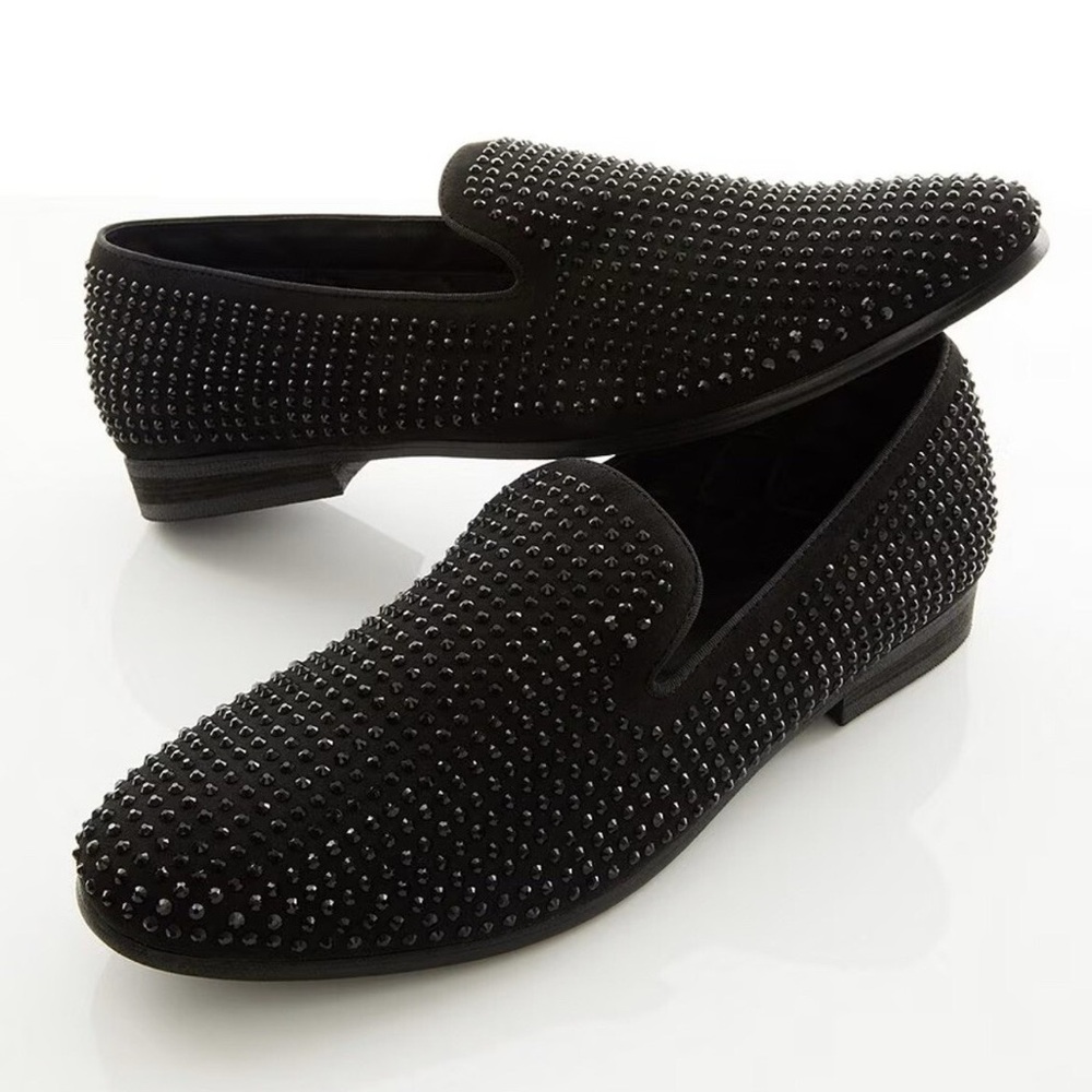 Steve Madden CAVIAR Black Rhinestone Slip On Dress Shoe Loafers Size 7